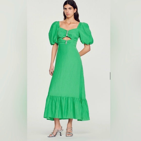SANDRO PARIS Green Dress With Rhinestones $580 Sz 40 (US 8) NWT - Picture 1 of 7